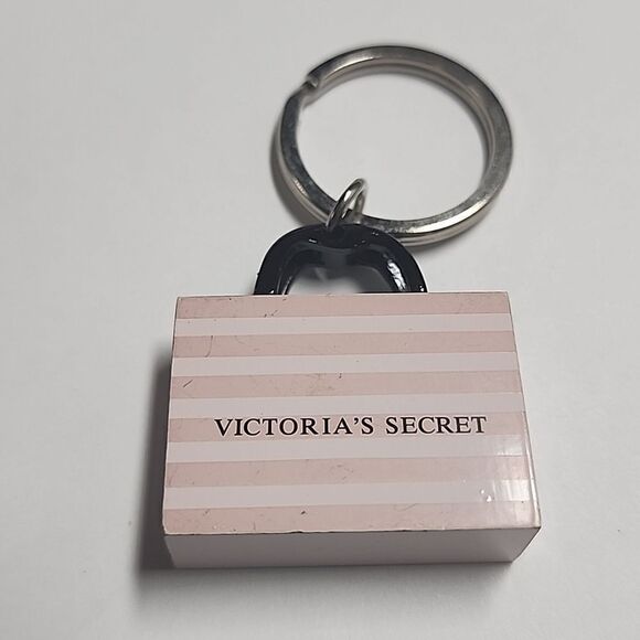 Vintage Victoria’s Secret metal keychain pink and white stripes - Picture 1 of 3